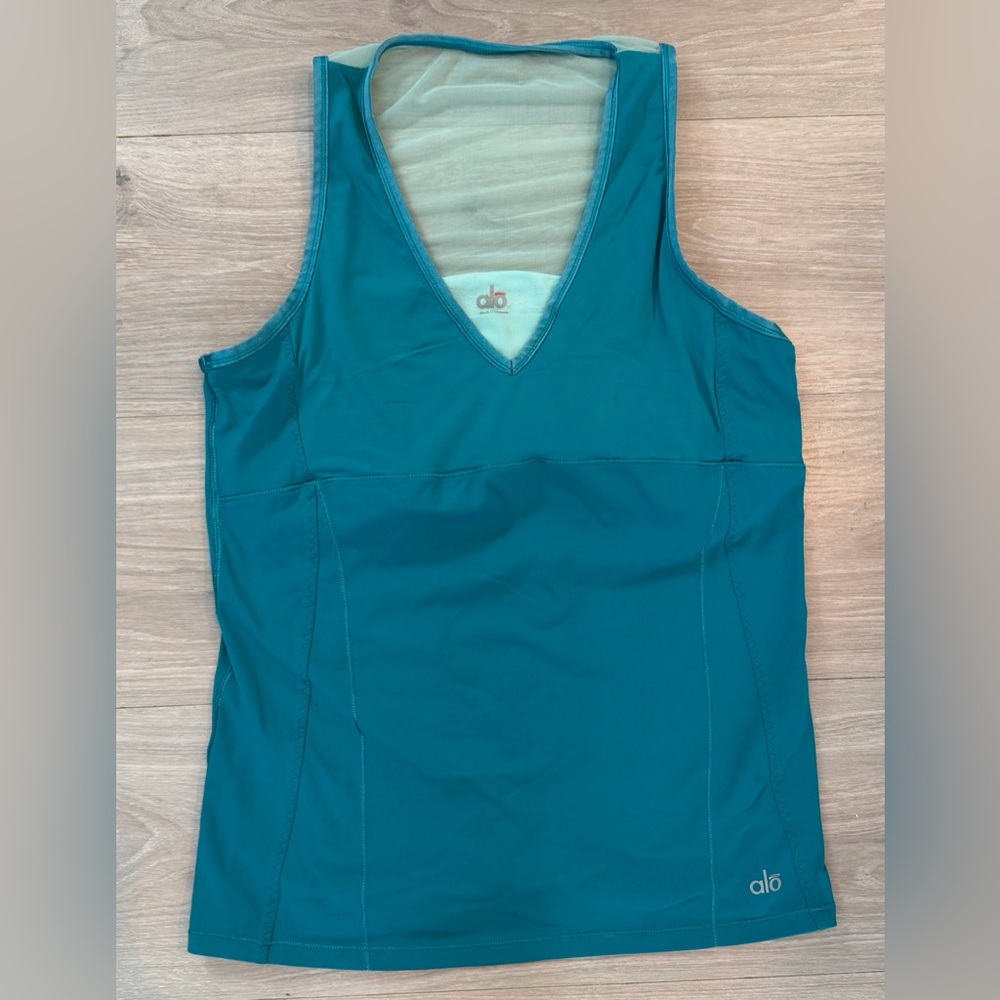 ALO Yoga Teal Mesh Detail Top